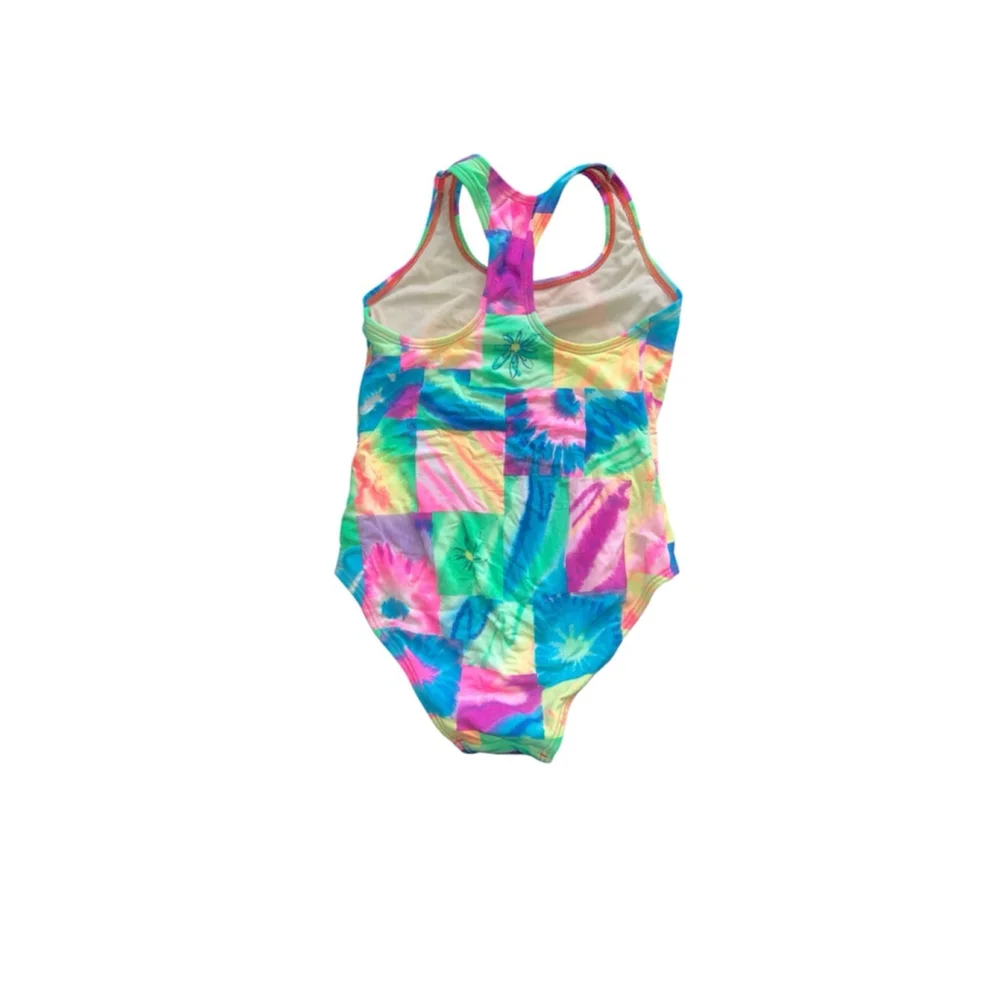 Girls Speedo Tie-Dye One Piece Swimsuit Size 10 Green Pink